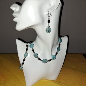 Kiwi Jasper and Onyx Necklace, Bracelet and Earring Set in Silver